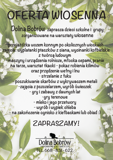 Gospodarstwo Agroturystyczne Dolina Bobrów Zajęcia Wiosenne dla dzieci Dolina Bobrów